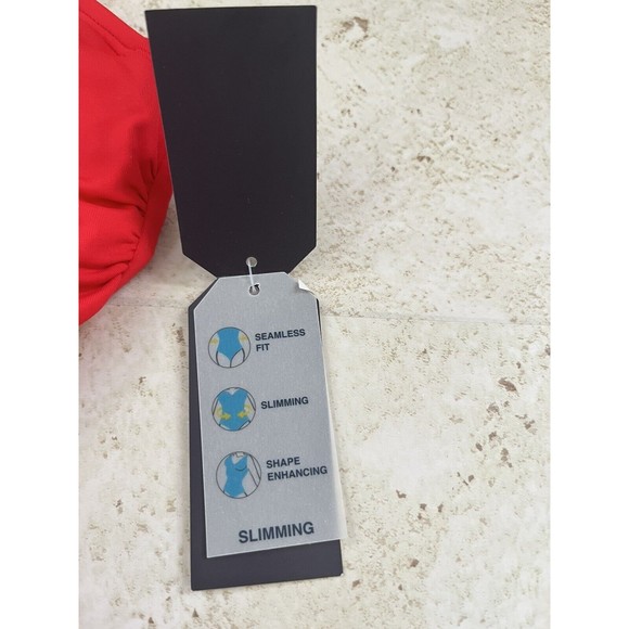 NAUTICA Slimming Swim Suit One Piece Scoop Neck Ruched Back Straps Red Womens S - Picture 12 of 12